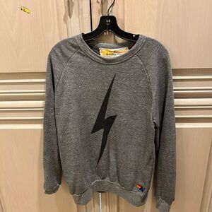Aviator Nation Gray Sweatshirt with Black Lightning Bolt